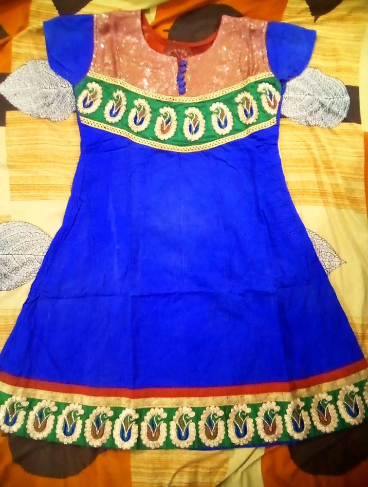 Blue Embroidery Work Frock