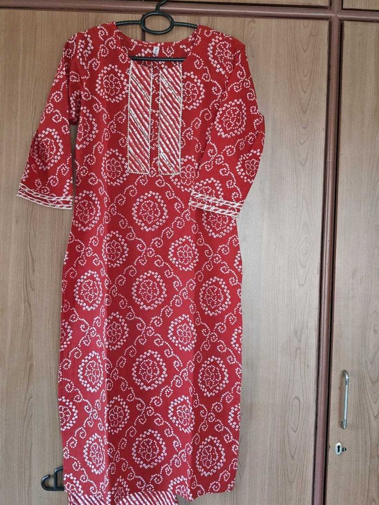 Bandhani Print &#34;Yufta&#34; Cotton Kurta Set