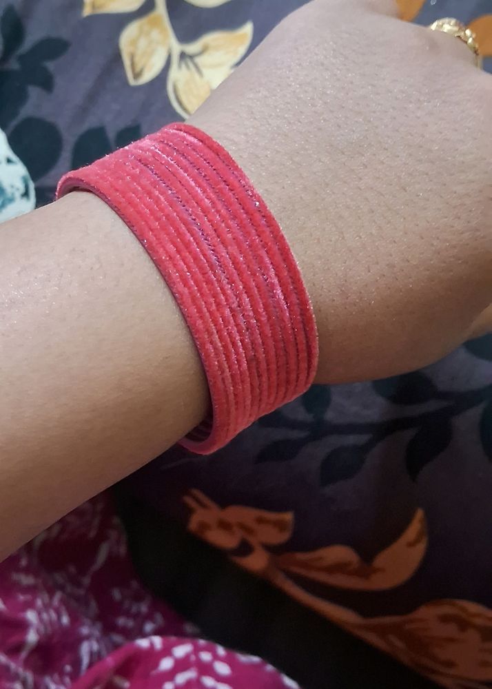 Pink Velvet Bangles Set Of 12