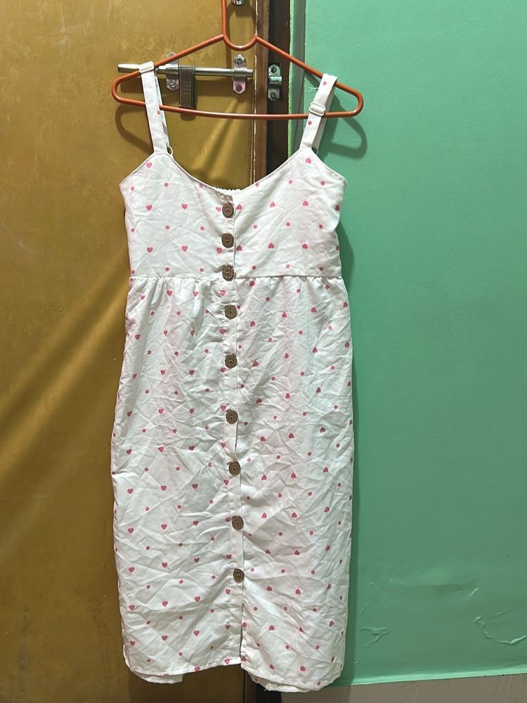 Cute White Heart Print Dress