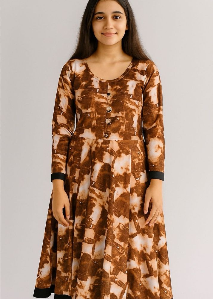 Brown Patterned Midi Dress