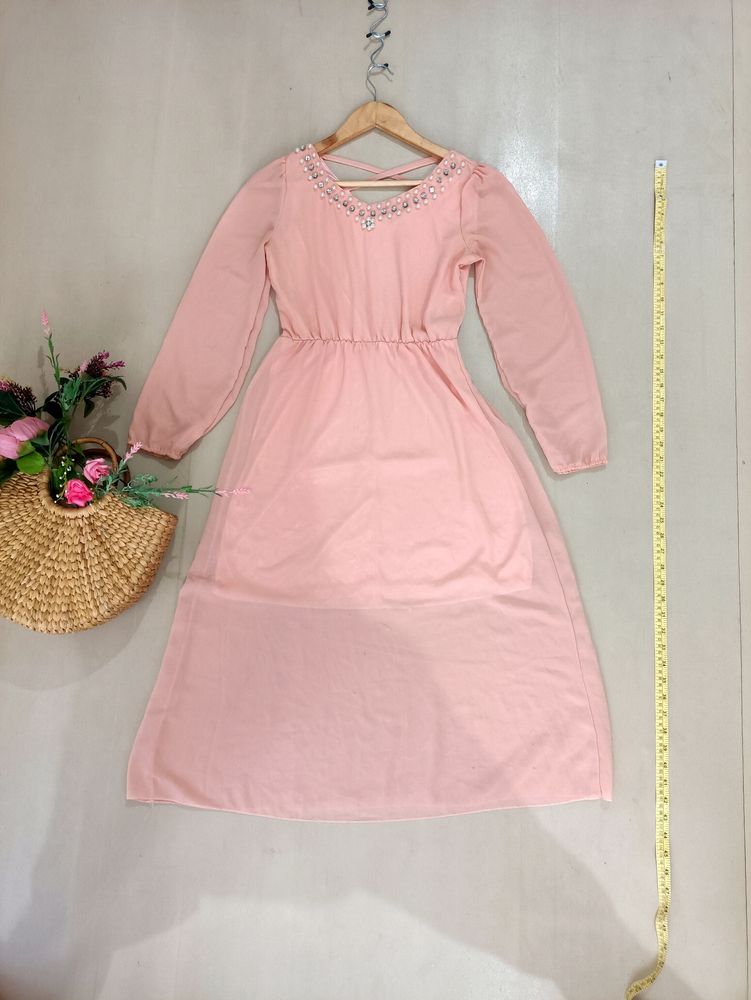 Baby Pink Formal Office Long Dress