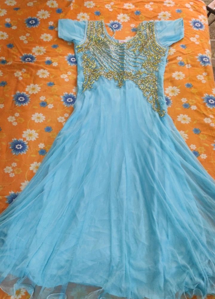 Gown Like Kurta, Pyjama With Net Dupatta(skyblue)