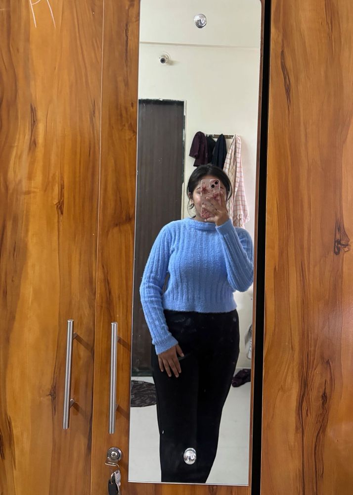 Blue Fuzzy Knit Sweater