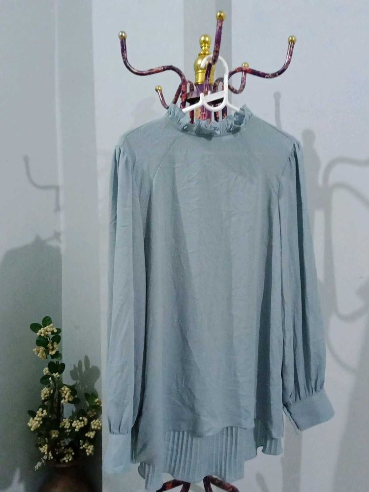 Sage Green Ruffle Neck Blouse