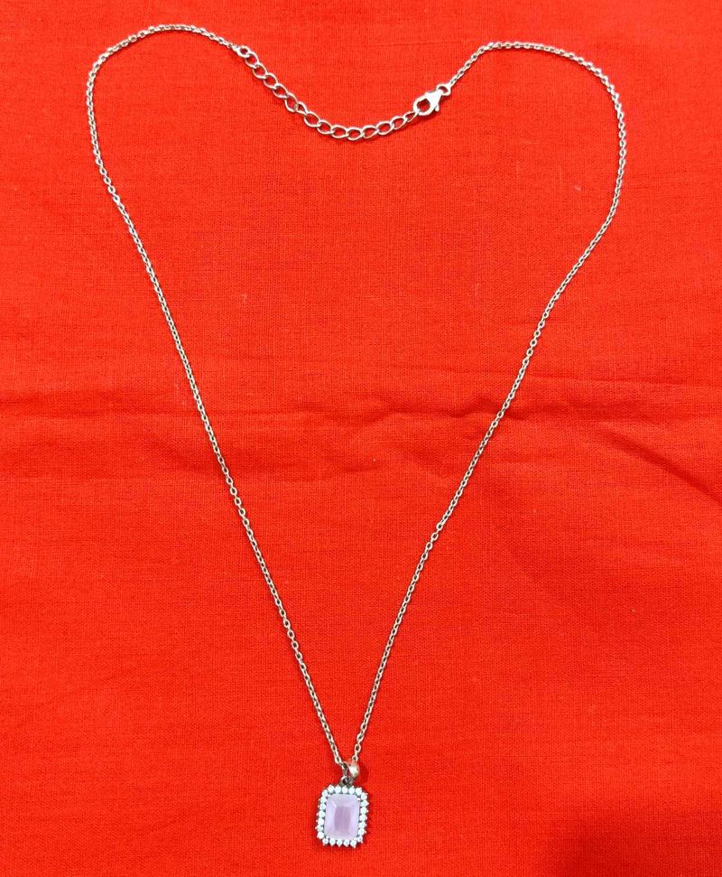 Rose Gold Necklace with Rectangular Pink Pendant