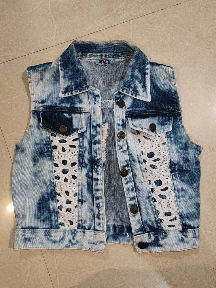 Denim Vest with Lace Detail