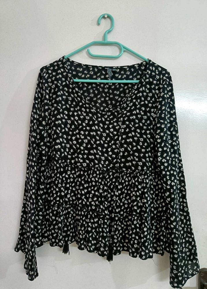 Black Floral Print Bohemian crop Top