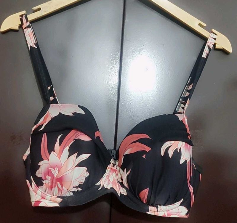 Black Bra Pink Floral Print For 38 Bust