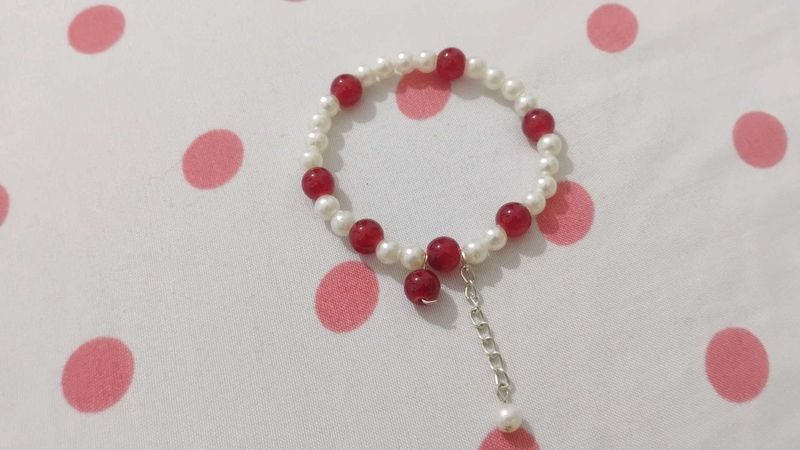 Pearl &amp; Red Bead Bracelet