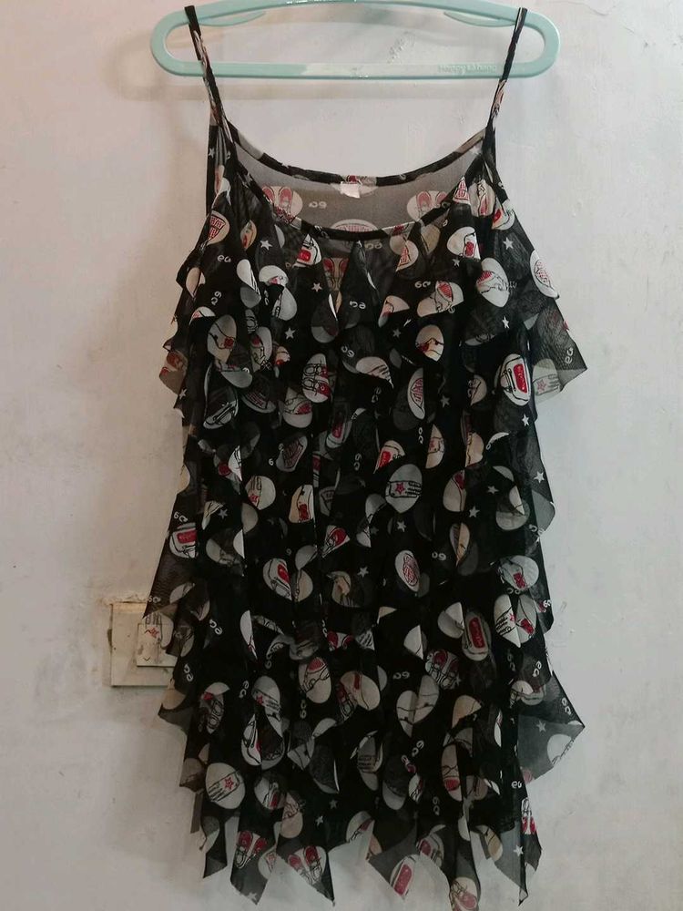A Cute Black Printed Net Top