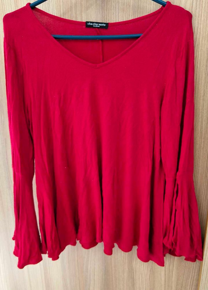 Elegant Red Bell-Sleeve Top