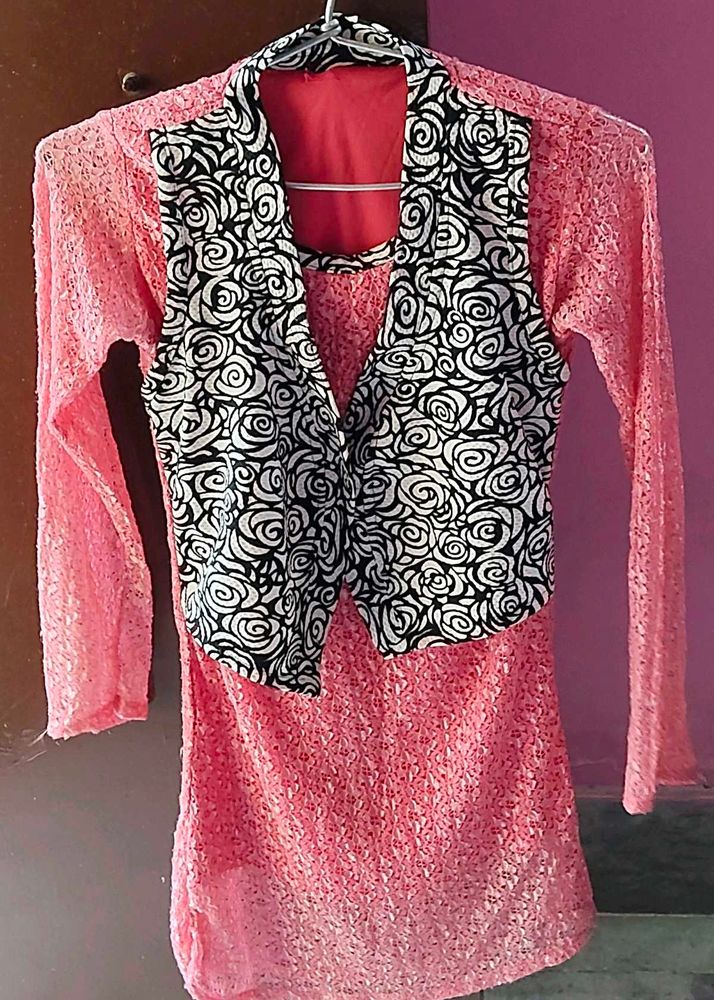 Pink Top with Floral Vest