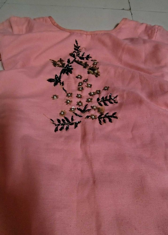 Embroidered Peach Kurti
