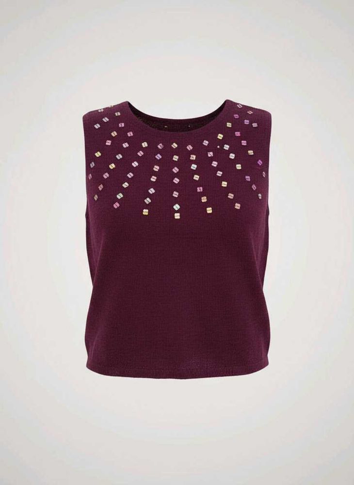 Burgundy Embellished Tank Top