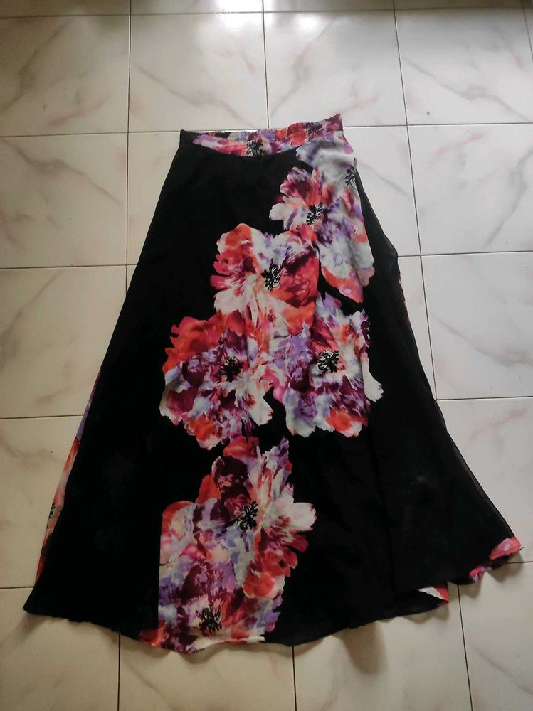 Floral Print Maxi Flared Skirt