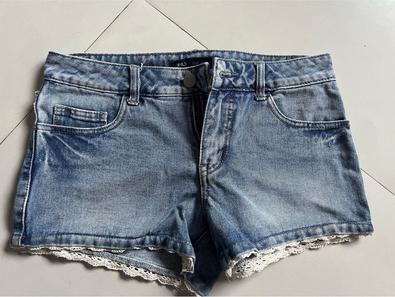 ONLY Denim Shorts with Lace Trim