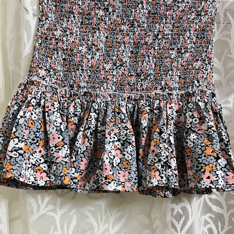 Gray Floral Printed A Line Skirt