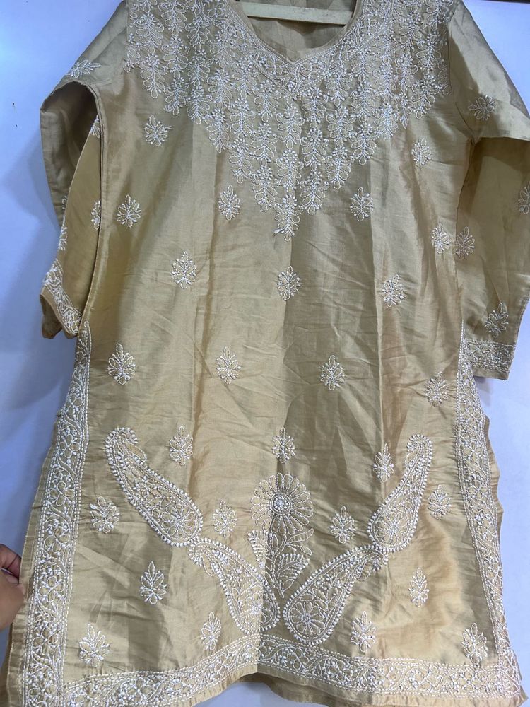 Golden Silk Kind Of Chikankari Lucknowi Kurta