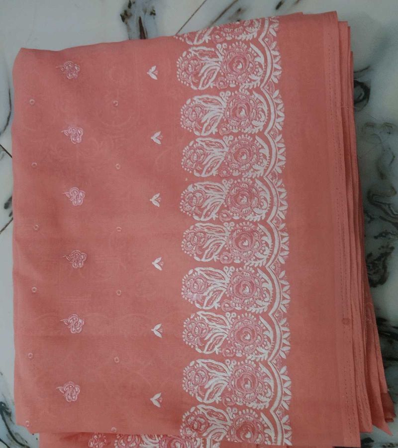 Peach Printed Floral Saree