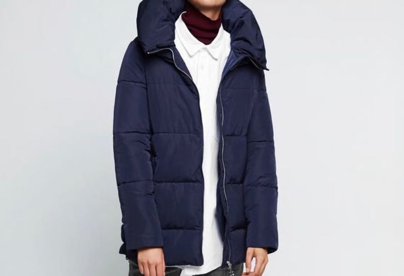 Navy Blue High Collar Puffer Jacket