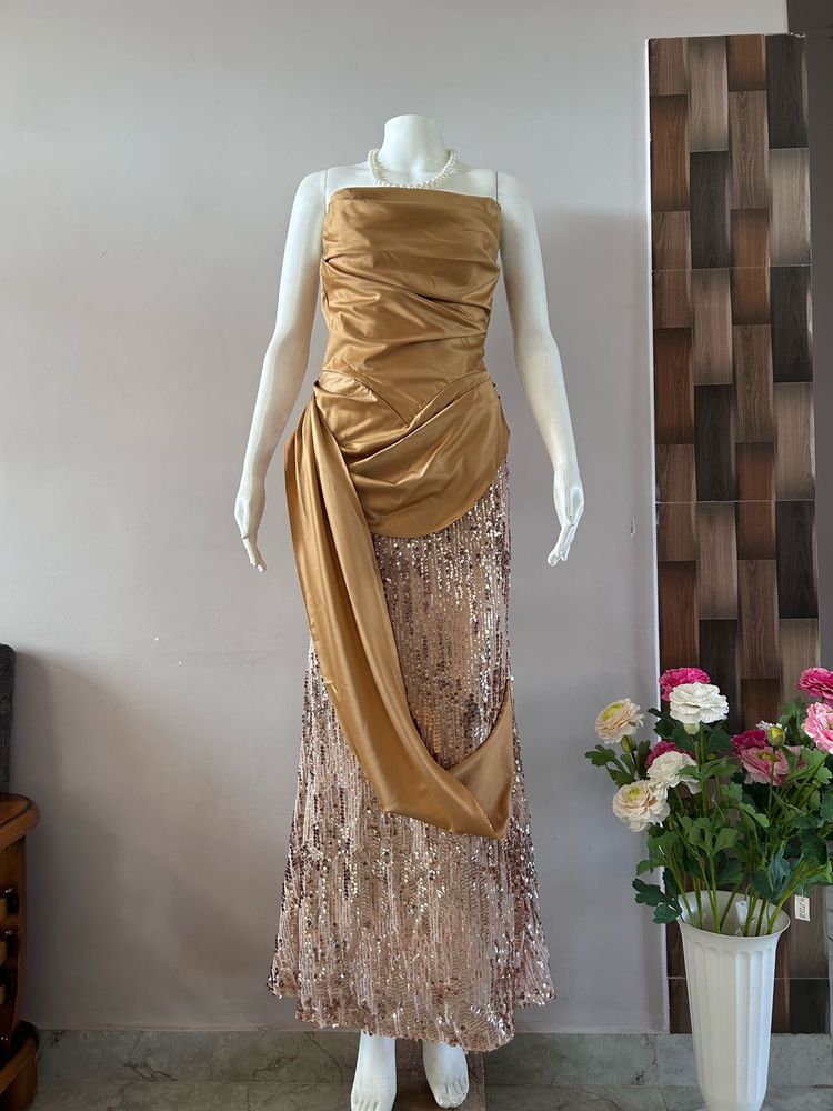 SATIN GOLD SEQUINED GOWN