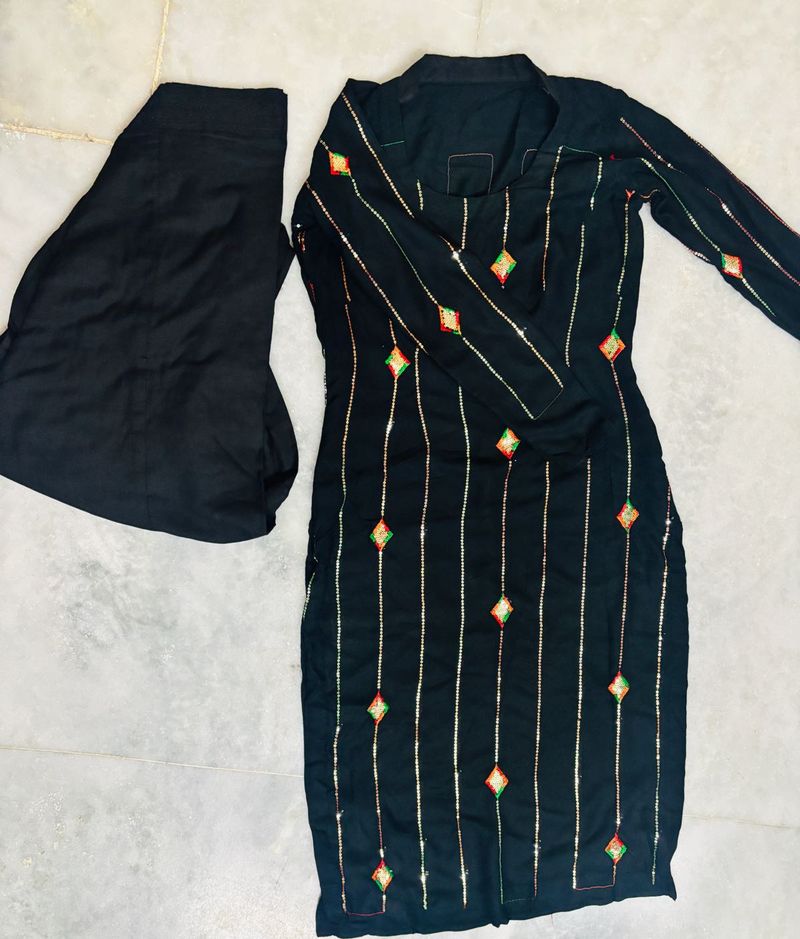 Black Embroidered Kurta Set