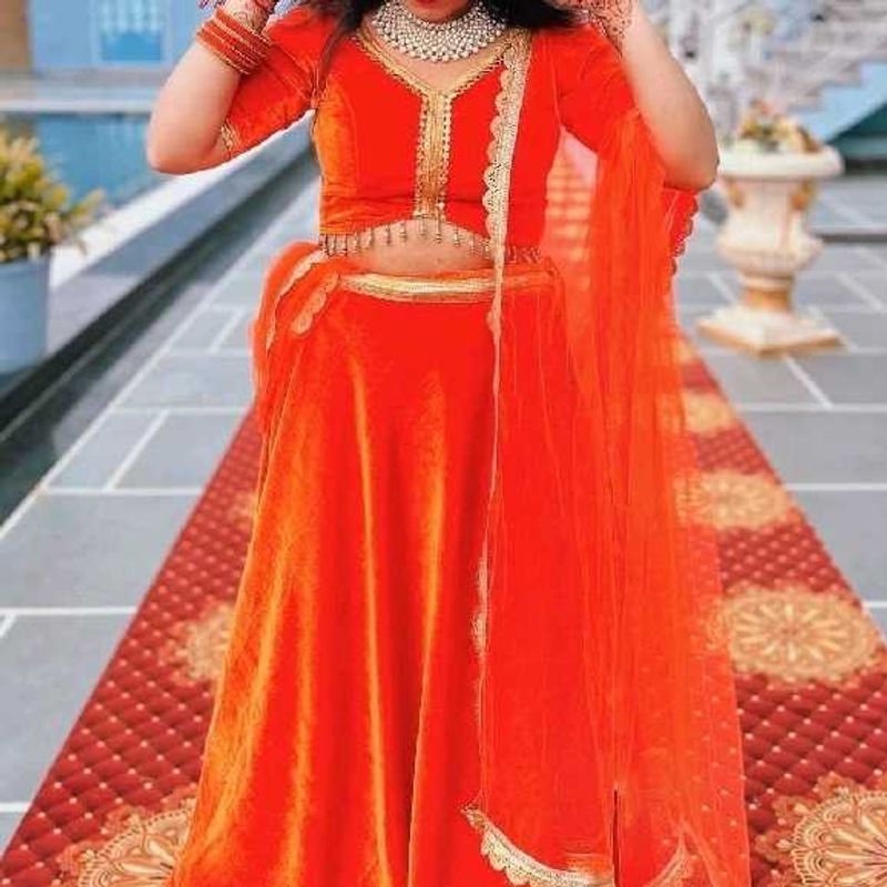 New Orange Velvet Ethnic Lehanga