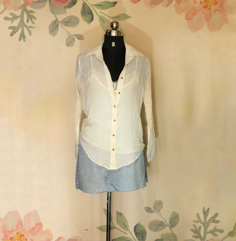 Zara Button-Down Shirt With Attached Lace Tabk Top