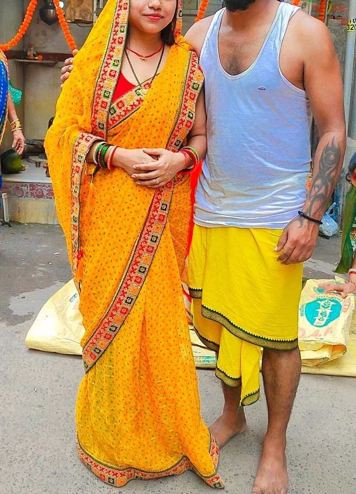 Yellow Printed Saree