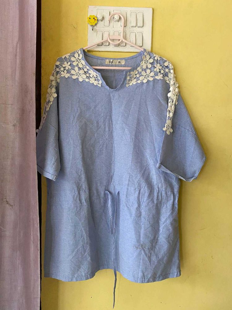 Blue Floral Lace Top