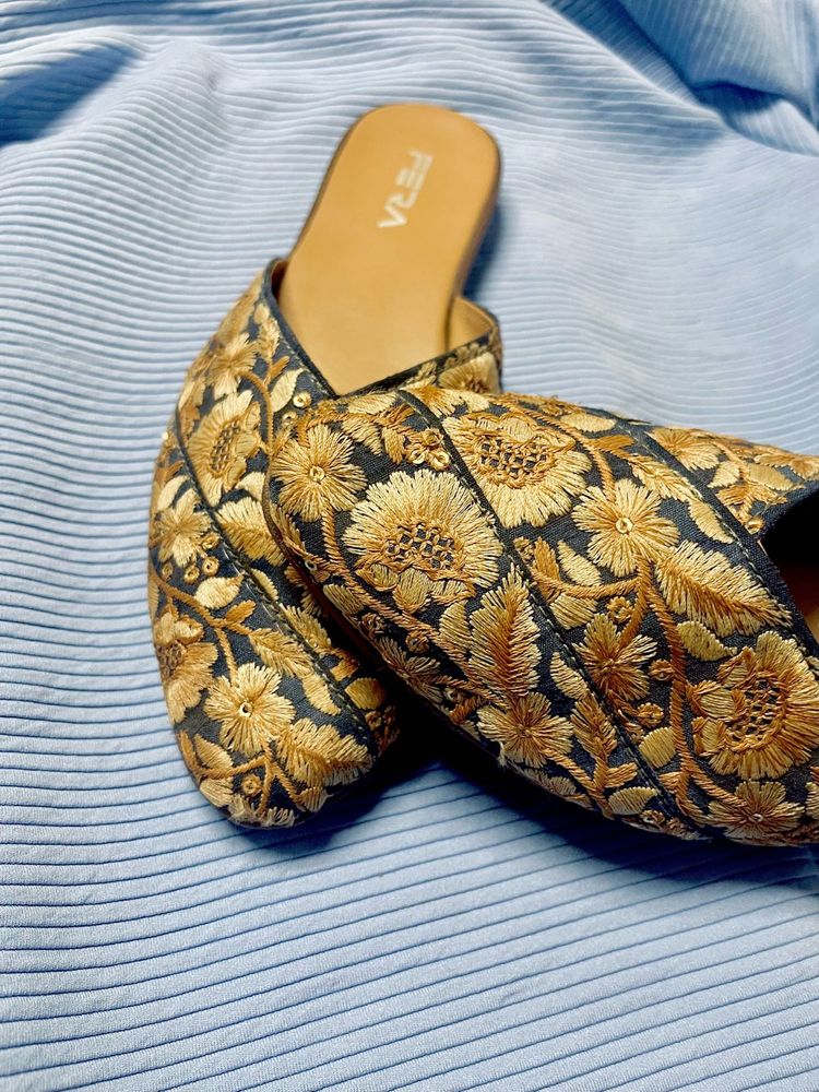 Floral Embroidered Mules