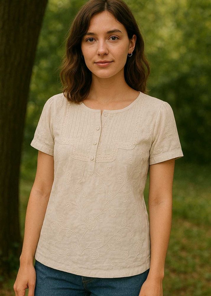 Embroided White A Line Top