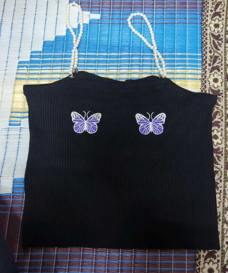 Black Butterfly Pearl Top