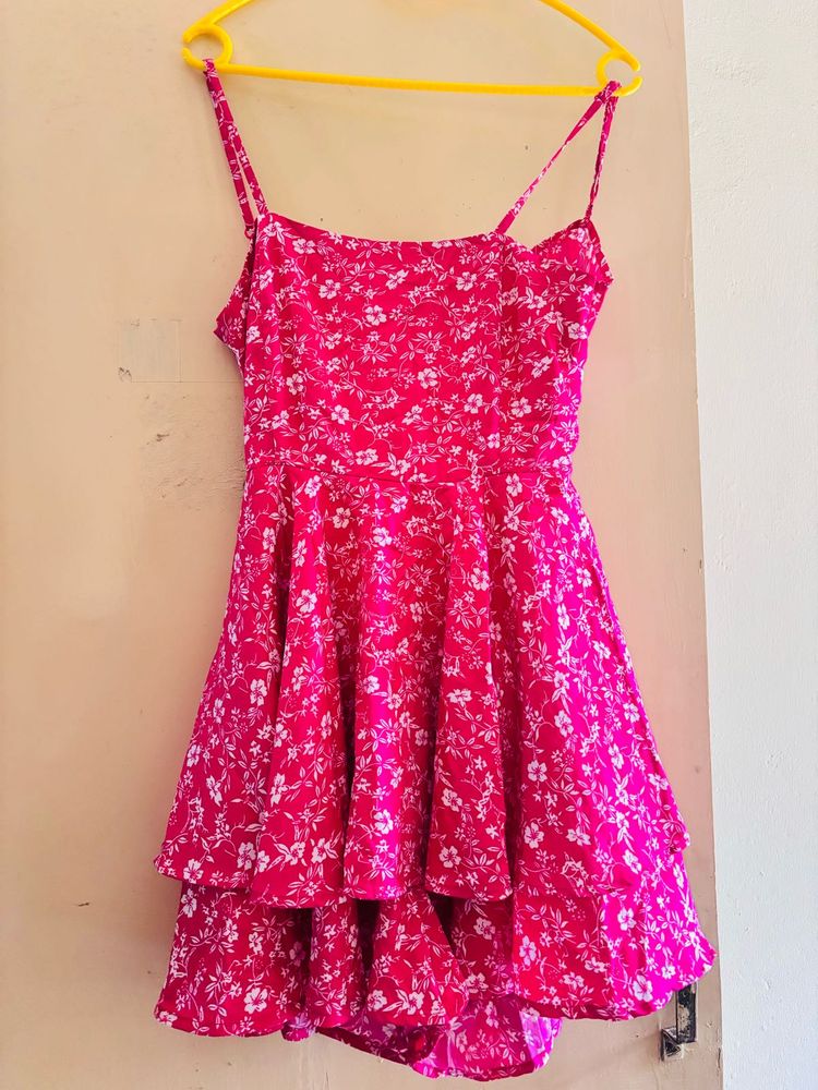 Pink Floral Tiered Mini Dress