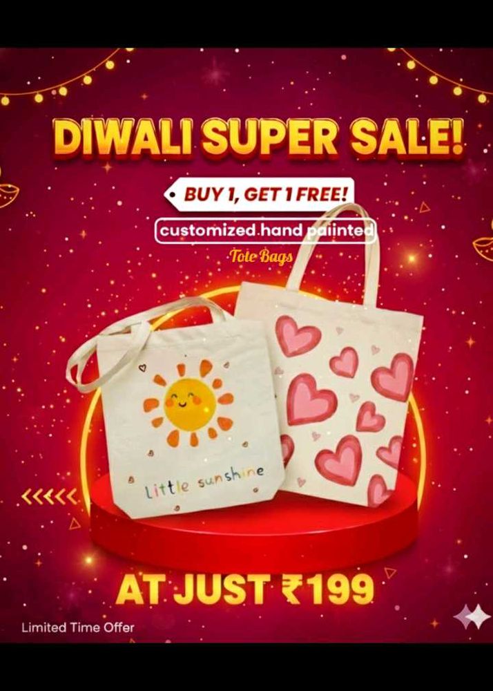 Hand-Painted Tote Bags - Buy 1 Get