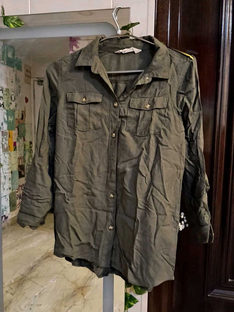 Olive Green Button-Down Shirt