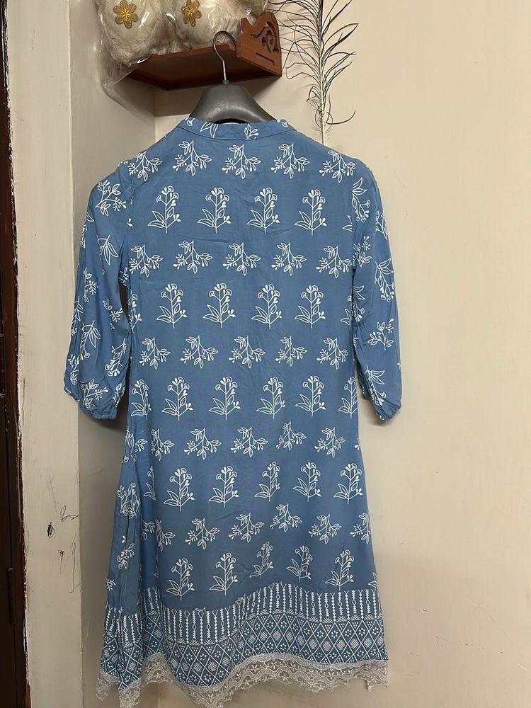 Blue Floral Print Mini Dress