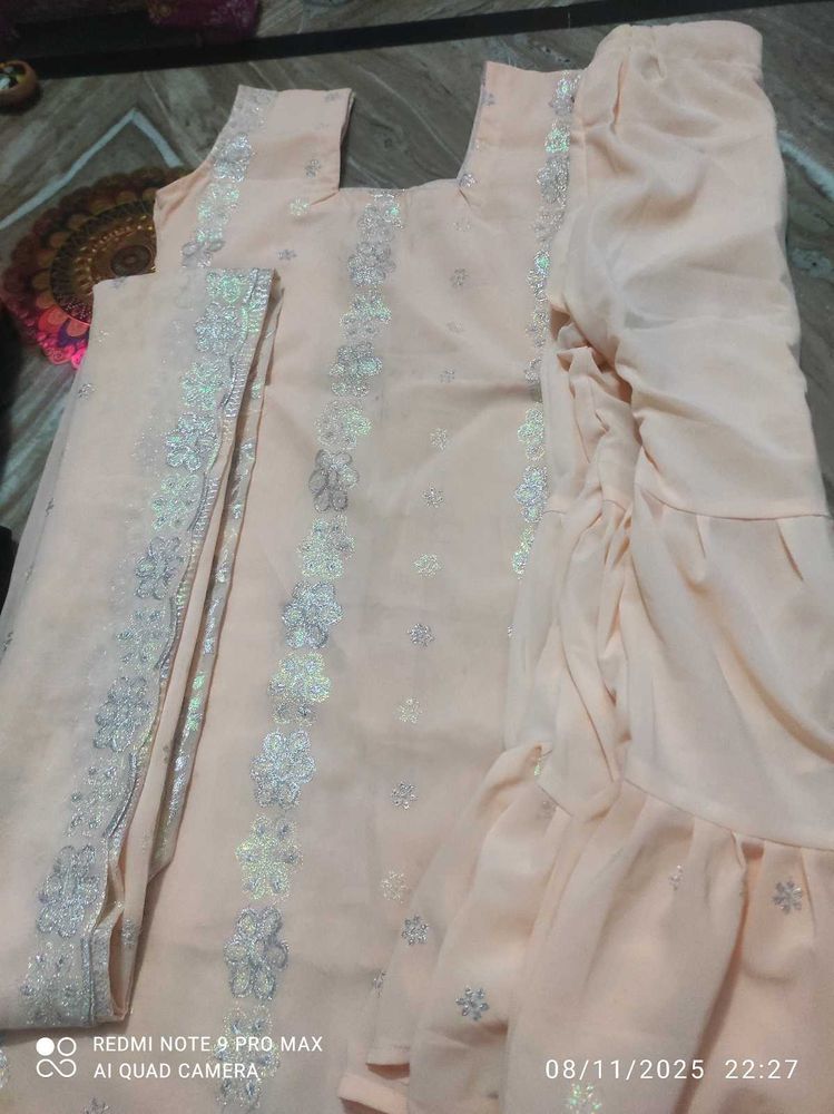 Peach Embroidered Kurta Set
