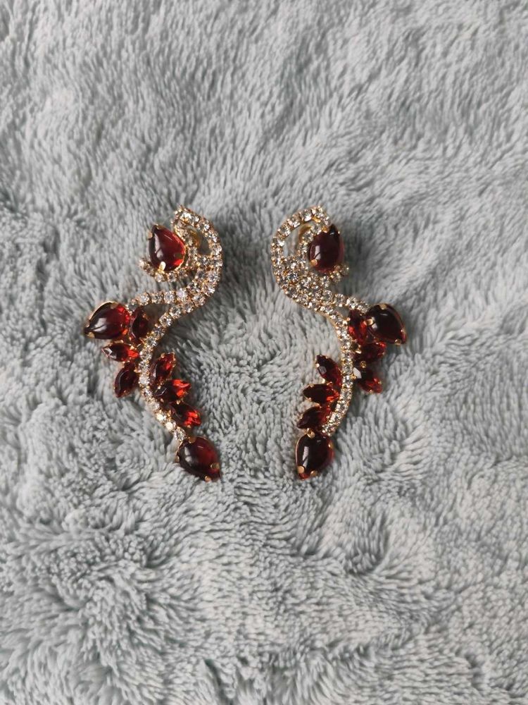 Red Gemstone Statement Earrings