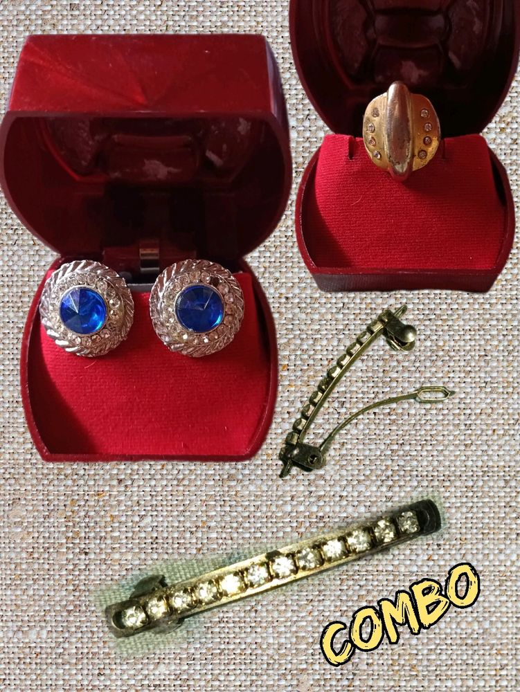 BLUE EARRING WITH GOLDEN RING AND CLIP COMBO