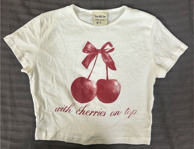 Cherry Print Cropped Tee