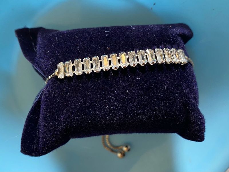 Silver Tone Baguette Stone Adjustable Bracelet