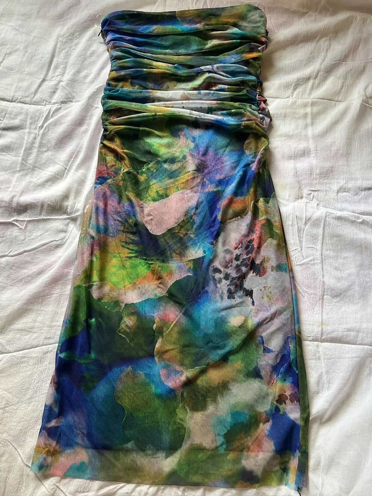 Blue Green Mesh Midi Dress