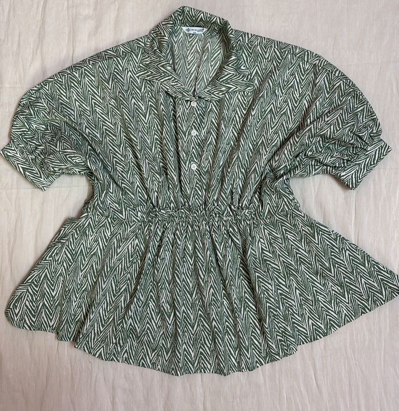 Green Patterned Shirt Top