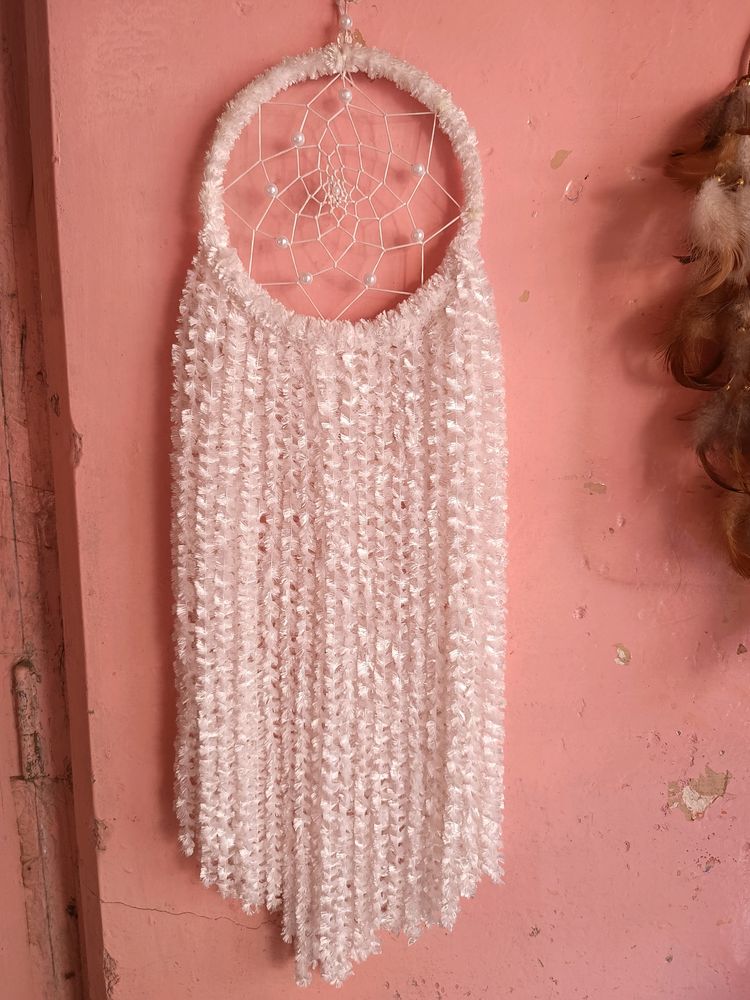 Handmade White Furry Dreamcatcher For Wall Decor