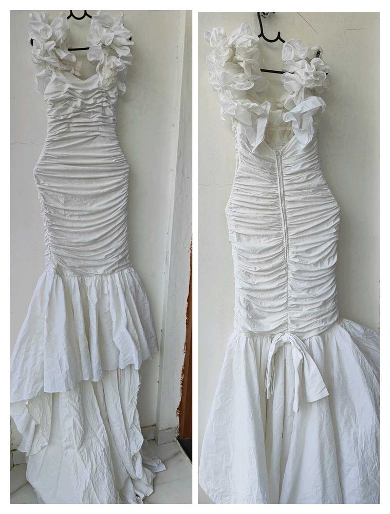 White Ruffled Mermaid Gown