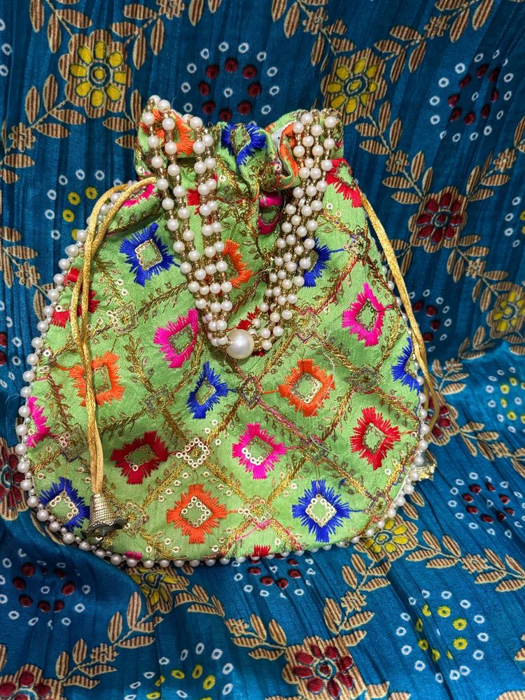 Green Embroidered Potli Bag