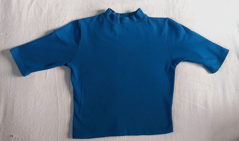 Casual Cap Sleeves Solid Women Blue Top.
