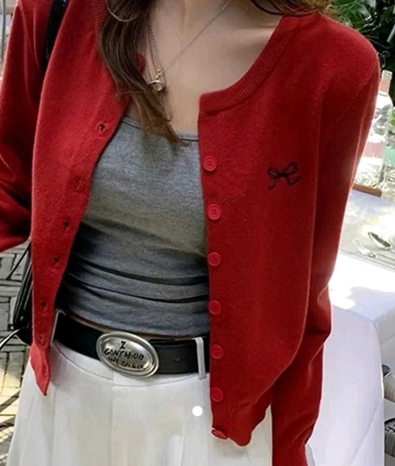 Savana Red Cardigan with Cute Bow